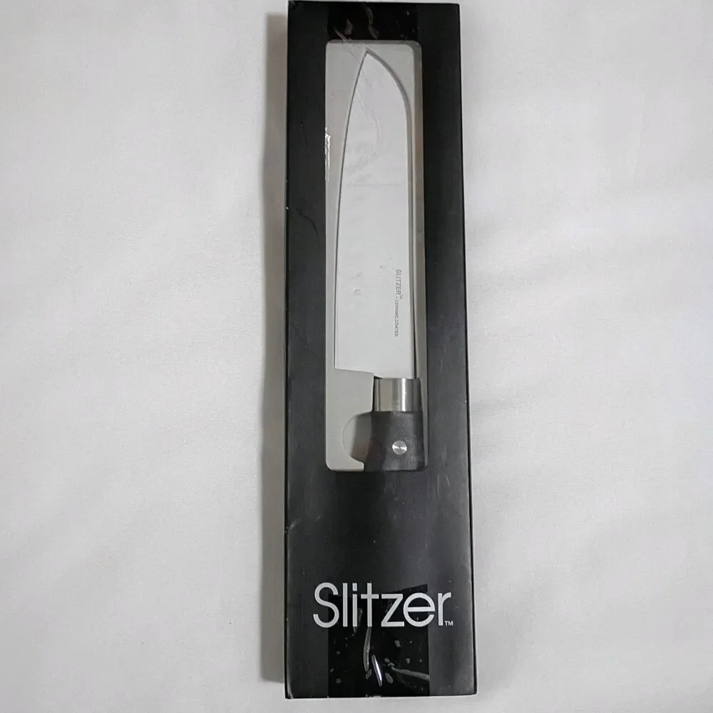 Slitzer Ceramic Coated Santoku Knife Black Handle Open Box